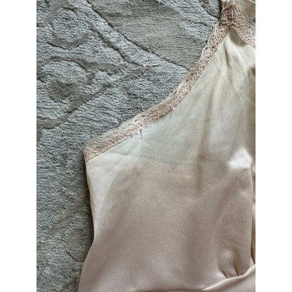 Vintage Satin Slip Dress Beige Lace Trim Adjustable Straps Size M - Picture 6 of 8
